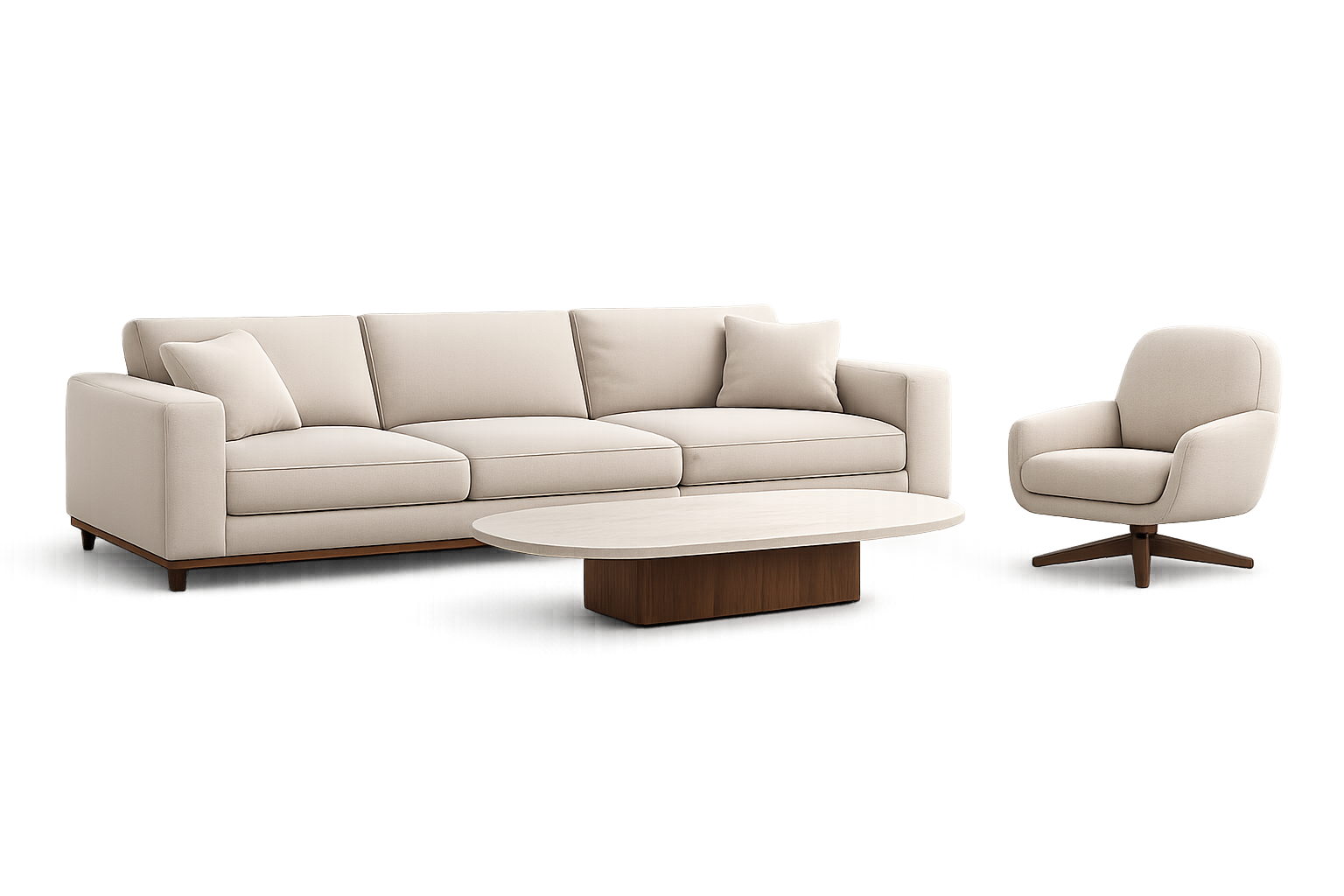 Livraison de mobilier : canapé, table basse, fauteuil.